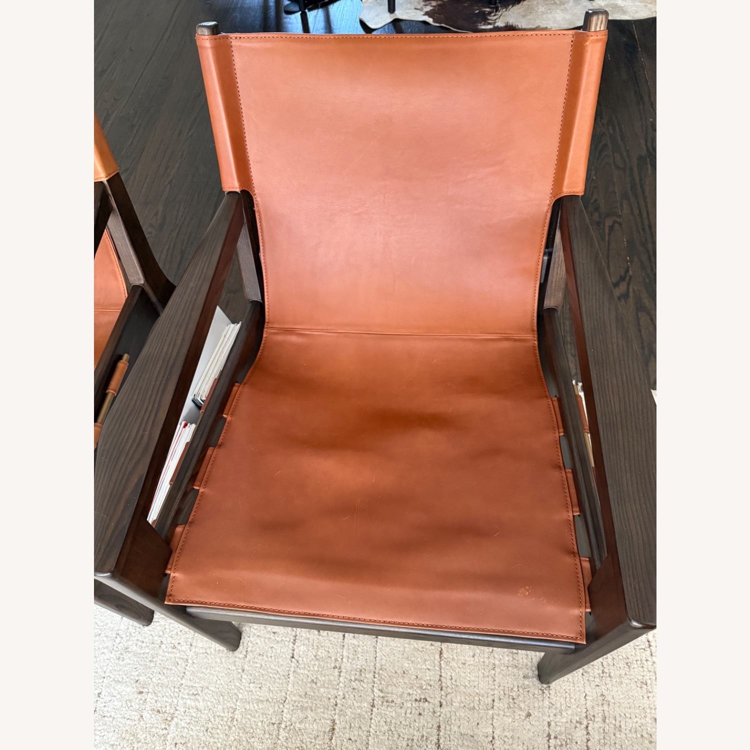 West Elm Felipe Dark Brown Leather Sling Chair - image-5