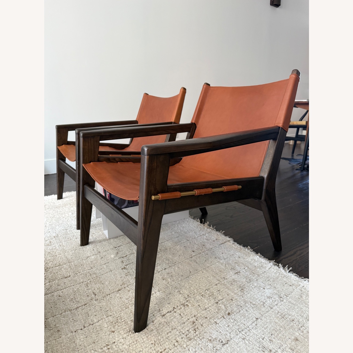 West Elm Felipe Dark Brown Leather Sling Chair - image-1