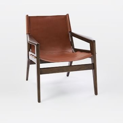 Used West Elm Felipe Dark Brown Leather Sling Chair for sale on AptDeco