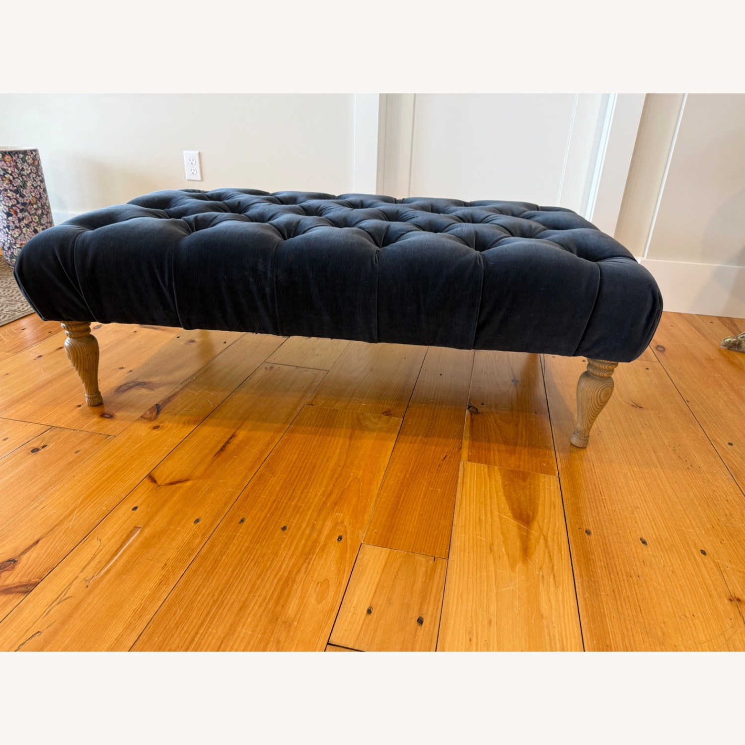 Arhaus Blue Velvet Ottoman - image-1