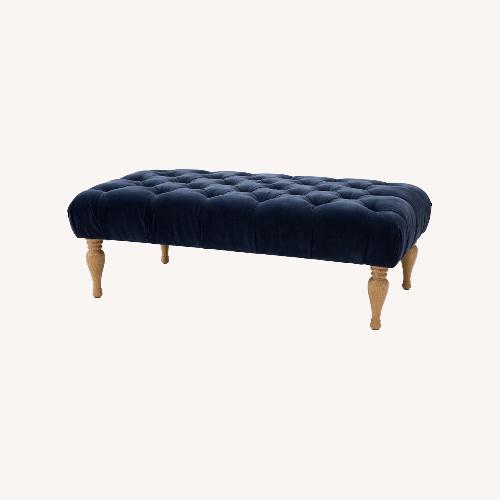 Used Arhaus Blue Velvet Ottoman for sale on AptDeco