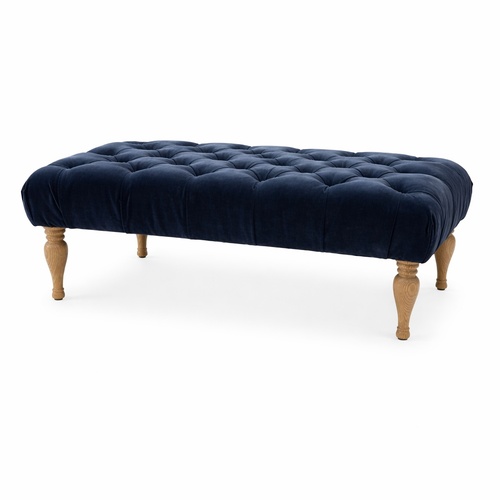 Used Arhaus Blue Velvet Ottoman for sale on AptDeco