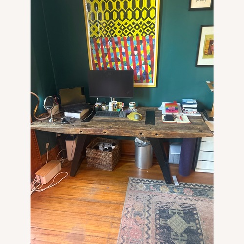 Used Crate & Barrel Dark Brown Phoenix Rustic Wood Work Table for sale on AptDeco