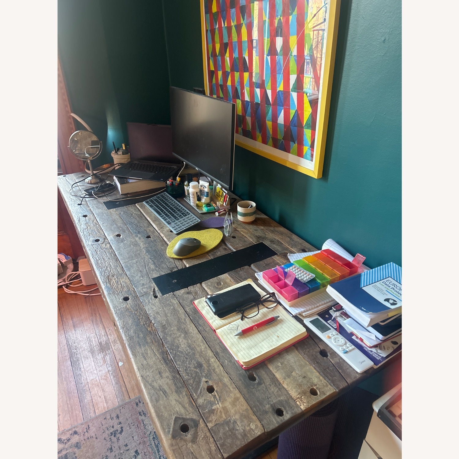 Crate & Barrel Dark Brown Phoenix Rustic Wood Work Table - image-2