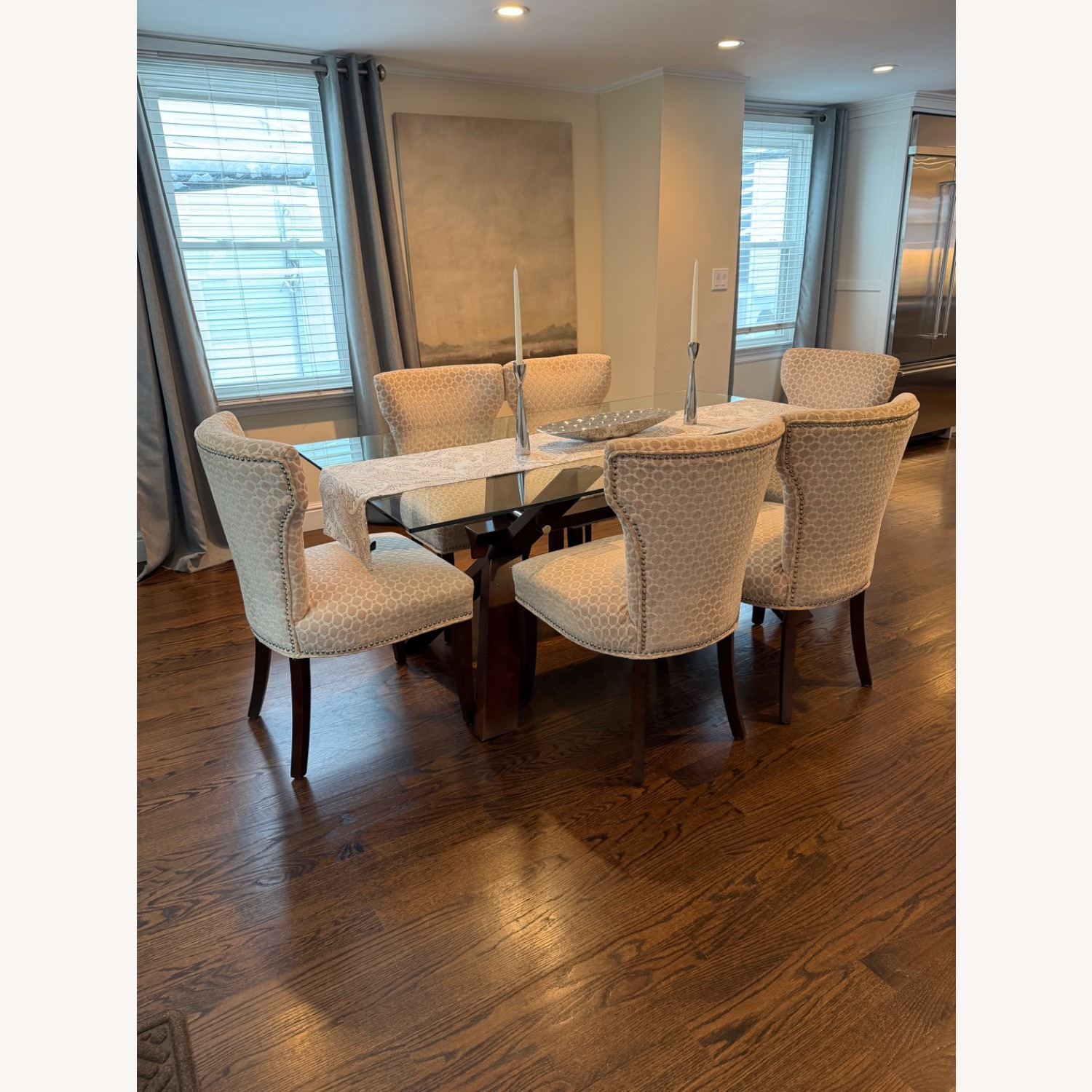 Steve Silver Co. Glass Dining Table Espresso Cherry Base 6 Chairs - image-2