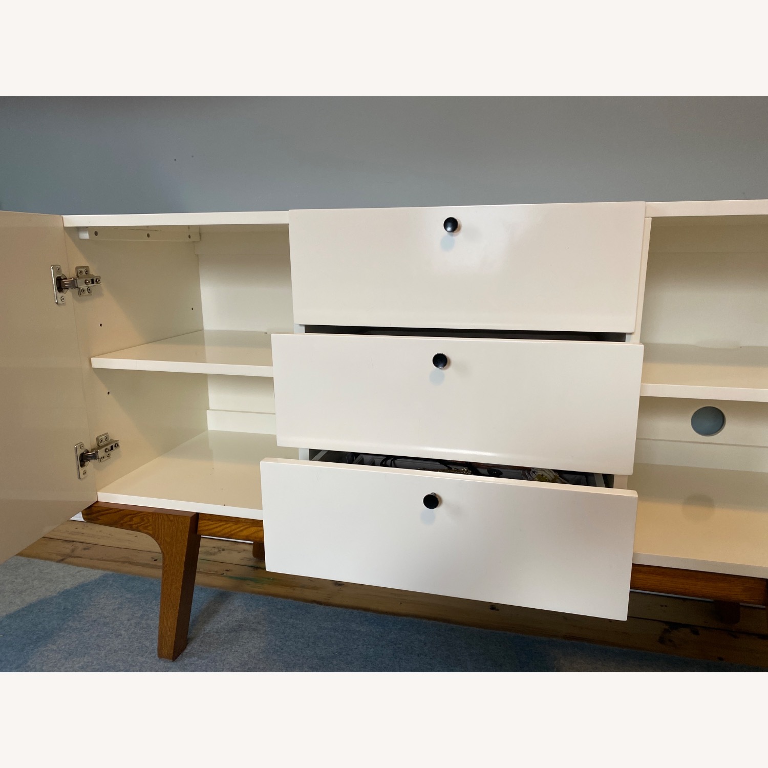 West Elm Modern White Wood Media Storage - image-9