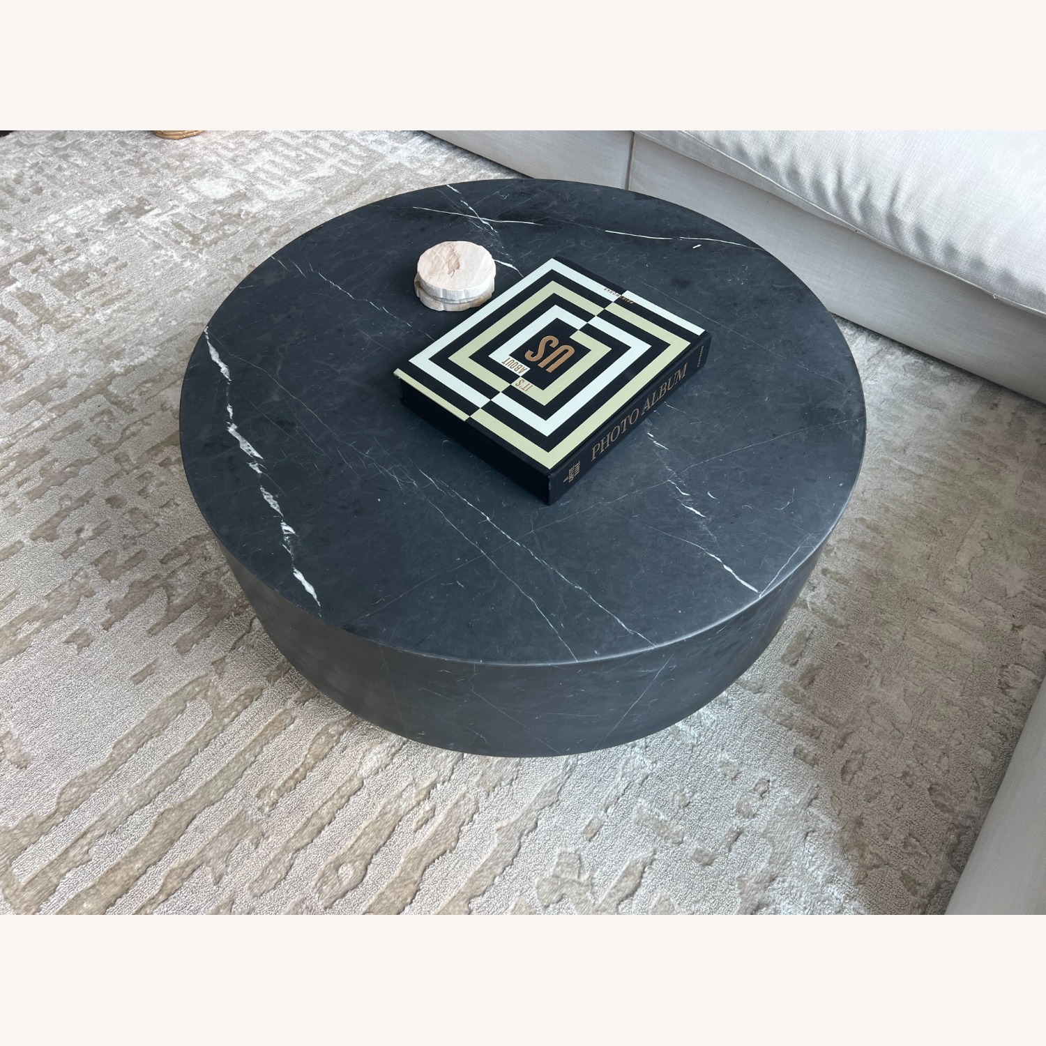 Restoration Hardware 36" Grey Marquina Marble Coffee Table - image-3