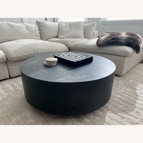 Used Restoration Hardware 36" Grey Marquina Marble Coffee Table for sale on AptDeco