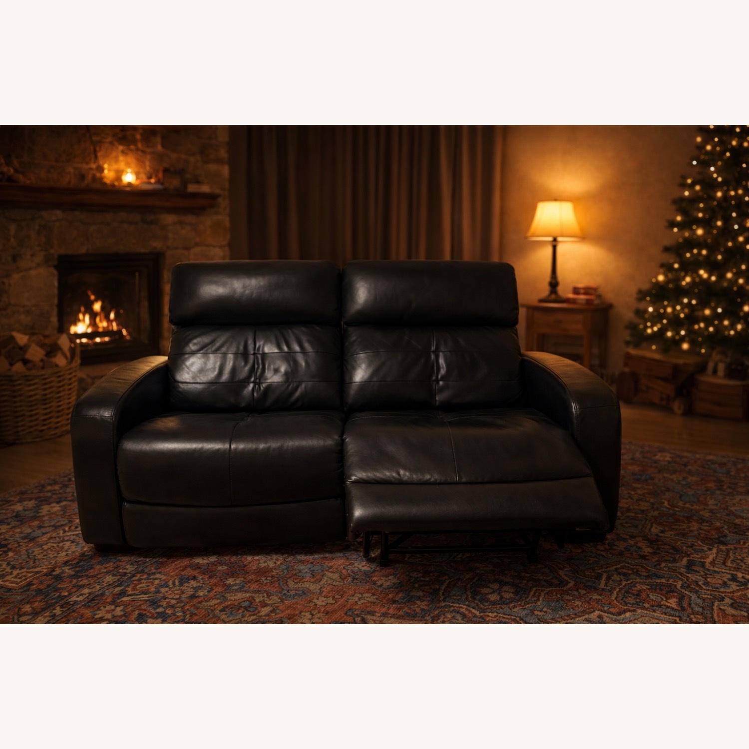 Black Leather Power Recline Loveseat - image-2
