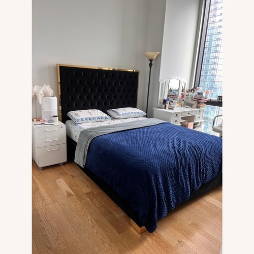 Used Wayfair Black Velvet Queen Bed for sale on AptDeco