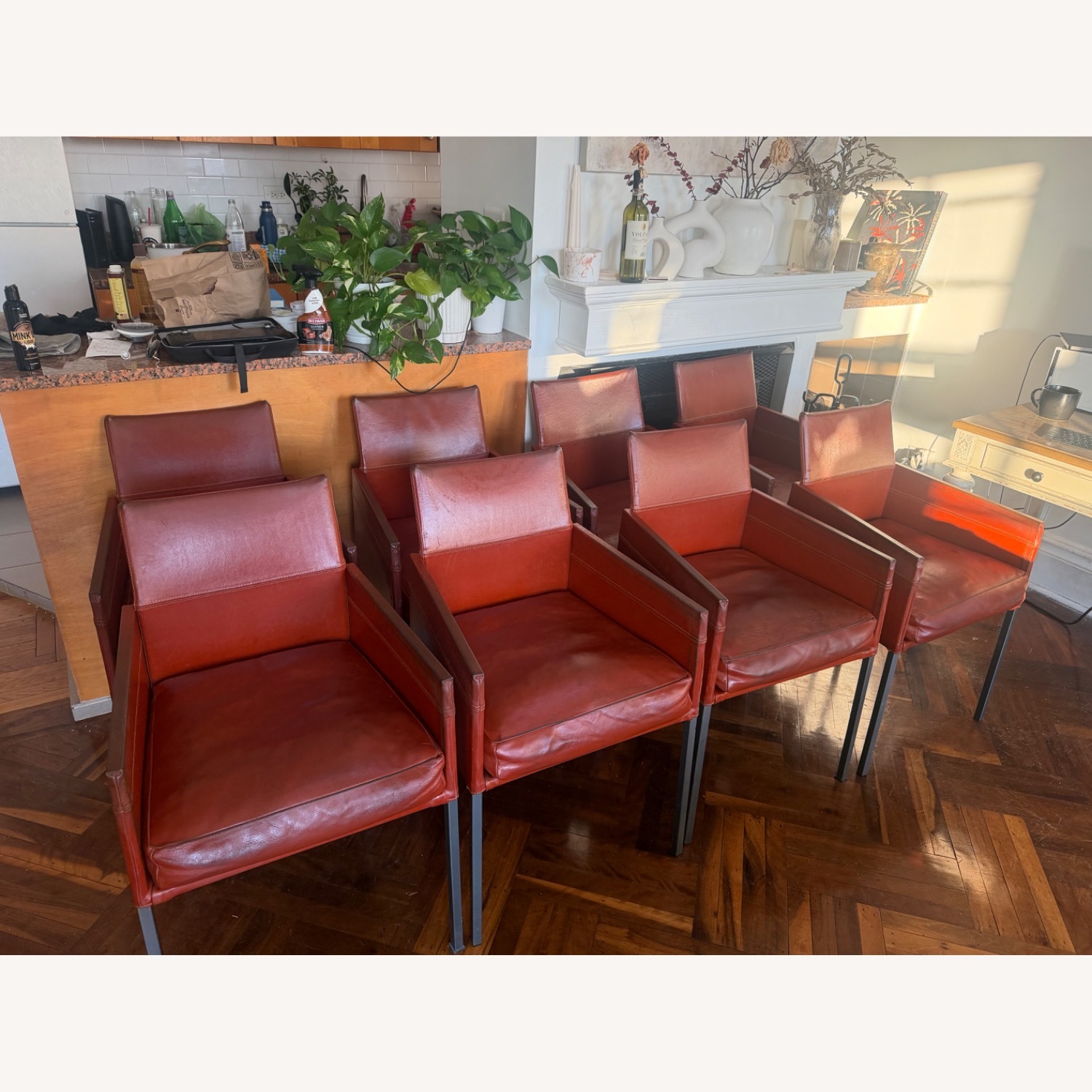 Set of 8 KFF Red Leather Chairs Vintage 1980s. - image-1