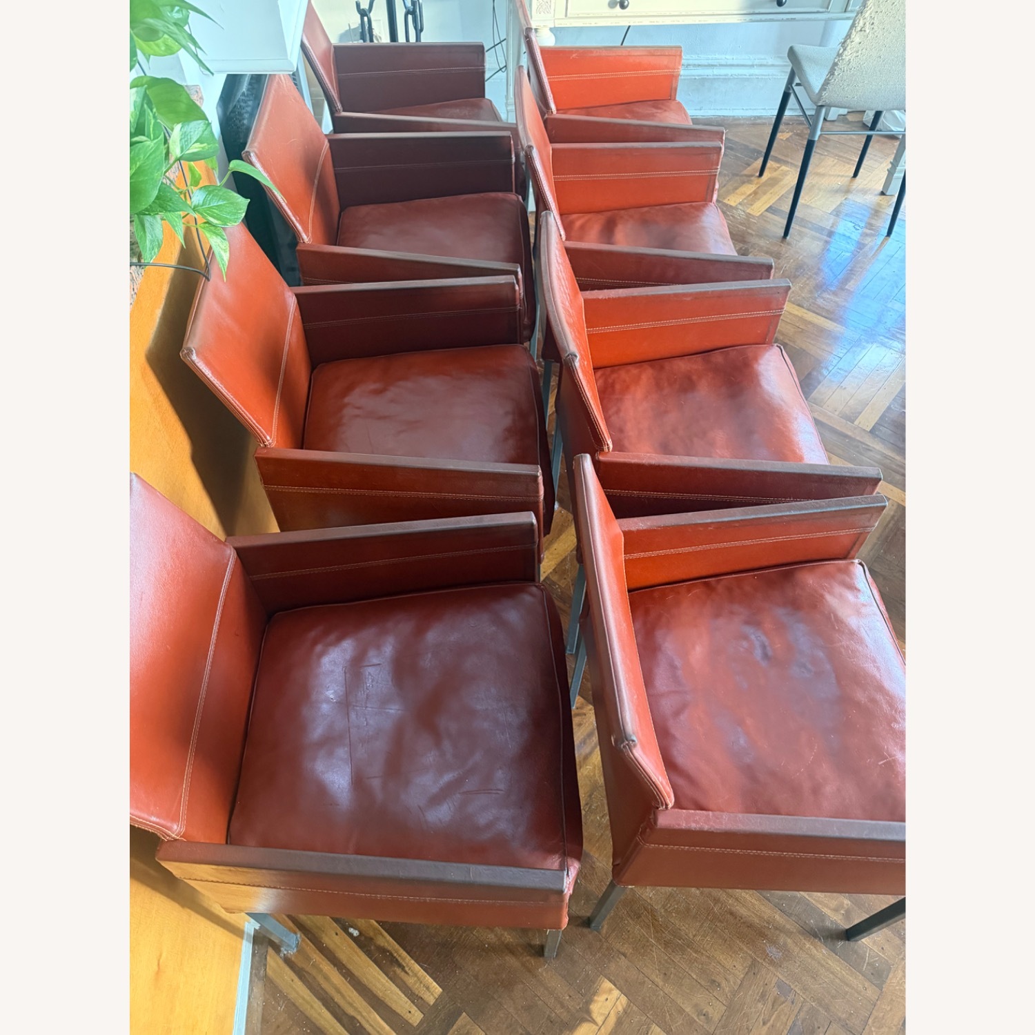 Set of 8 KFF Red Leather Chairs Vintage 1980s. - image-2