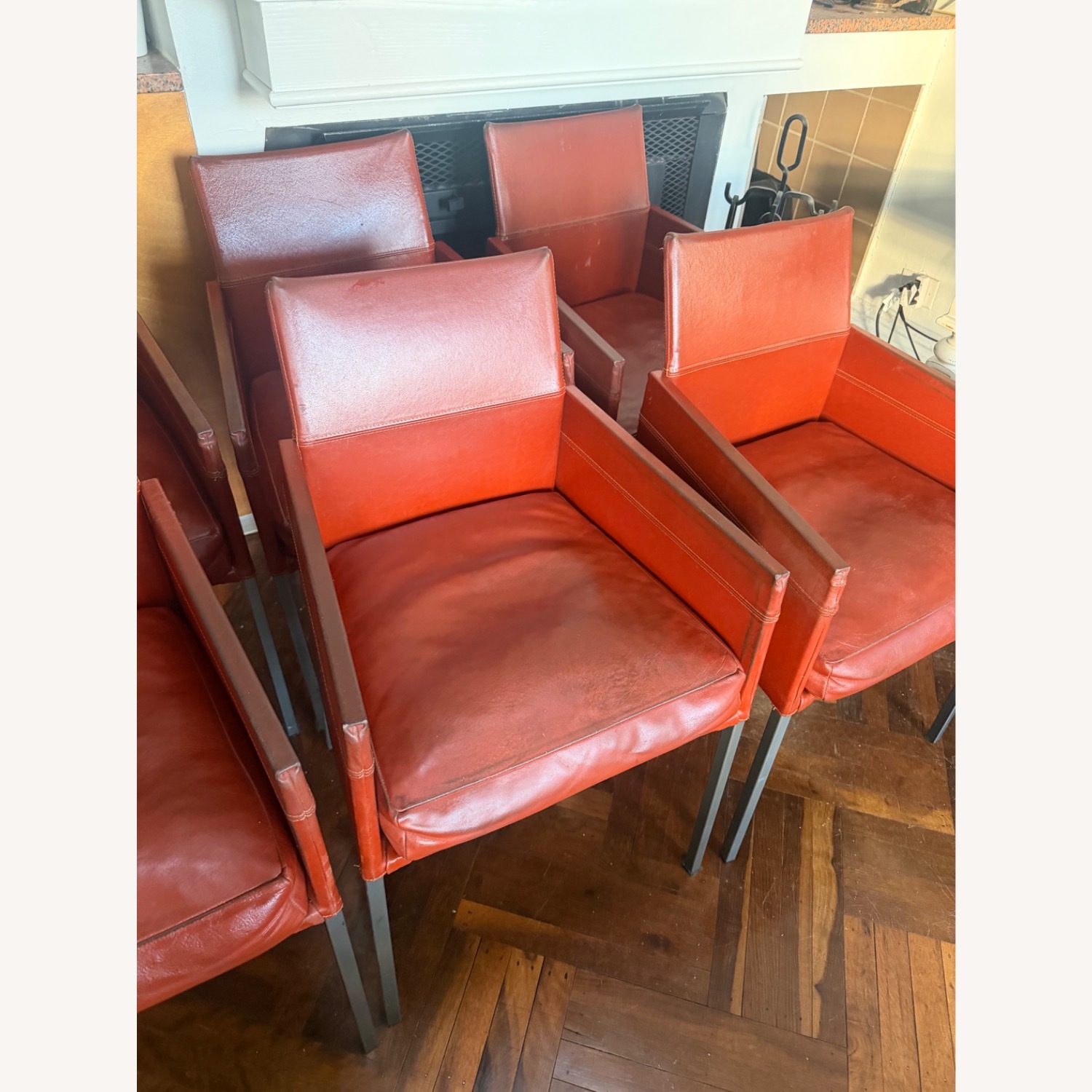 Set of 8 KFF Red Leather Chairs Vintage 1980s. - image-3