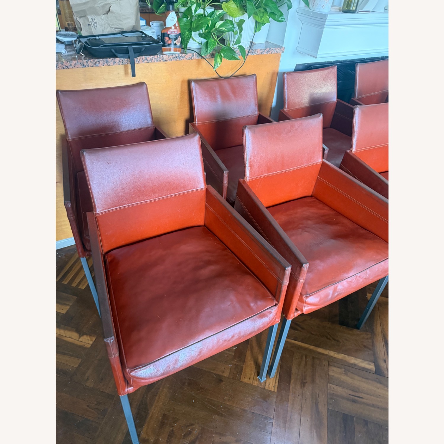 Set of 8 KFF Red Leather Chairs Vintage 1980s. - image-4