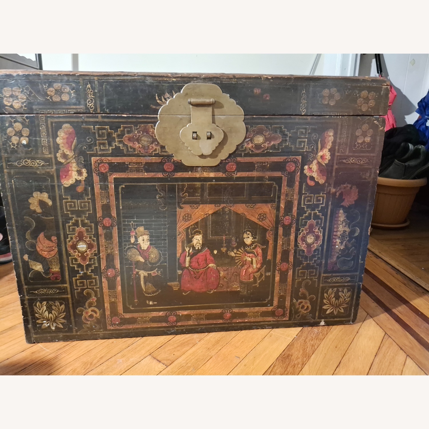 Vintage/Antique Dark Brown Wood Chest - image-1