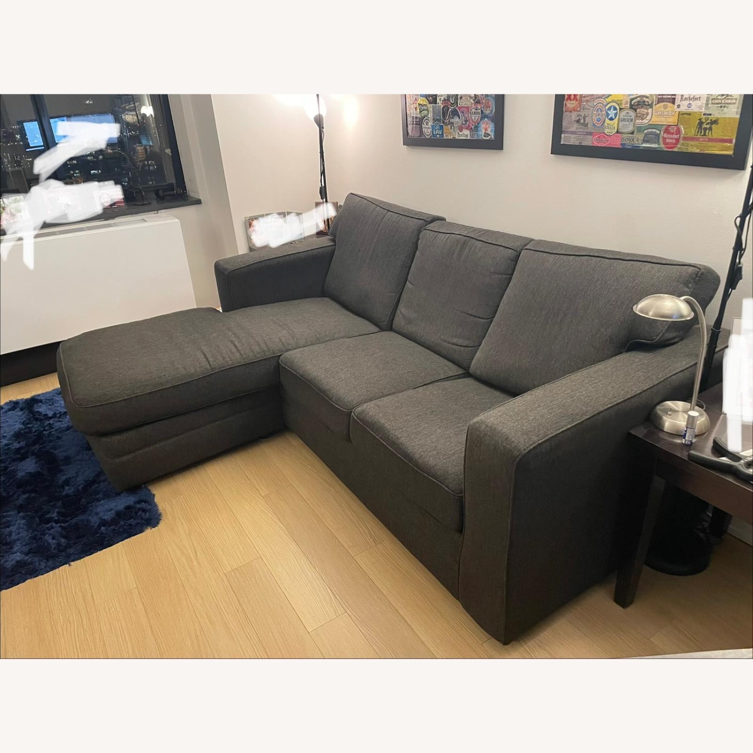 Jennifer Convertibles Dark Gray Chaise Lounge - image-1