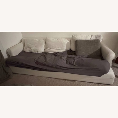 Used Pottery Barn Newport Roll Arm Upholstered Grand Sofa for sale on AptDeco