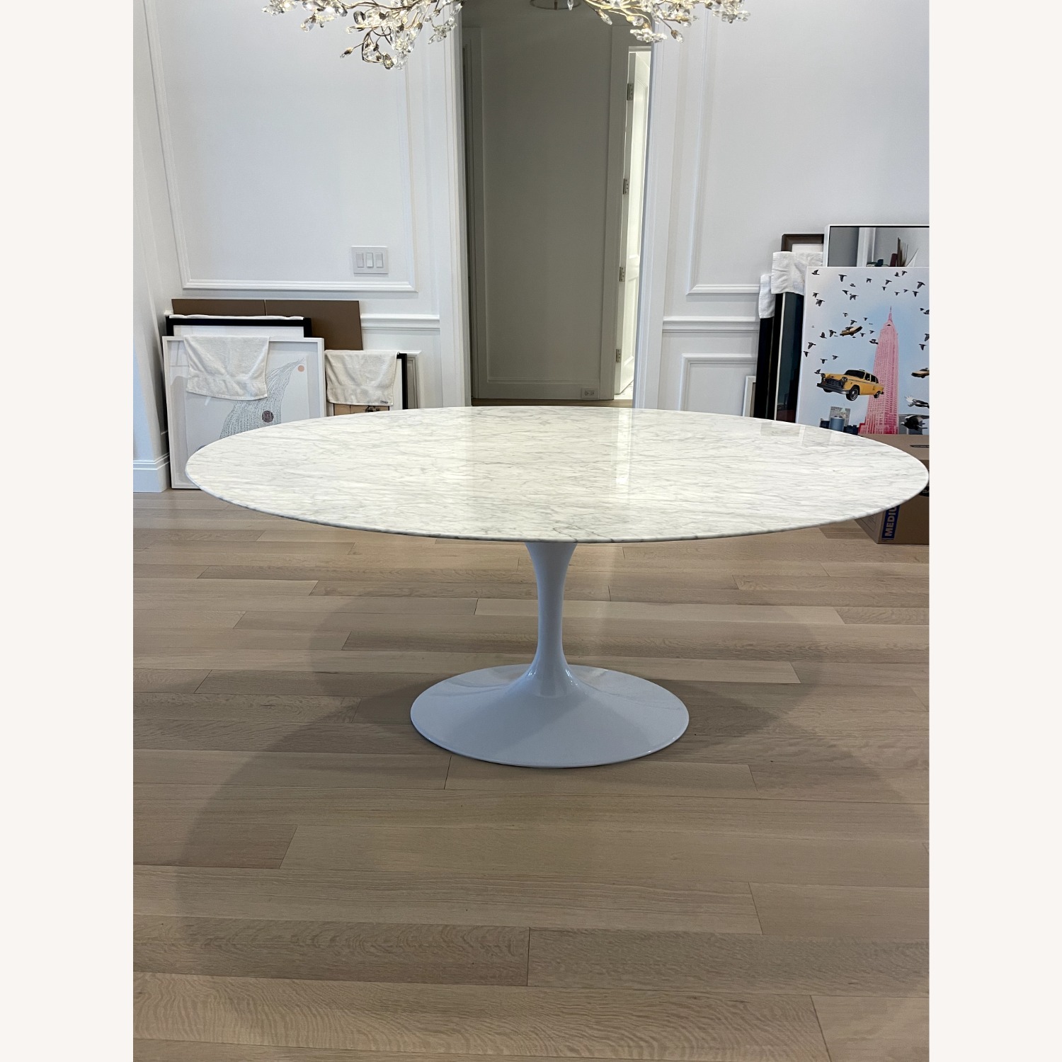 France and Son Carrara Marble Pedestal Tulip Dining Table - image-3