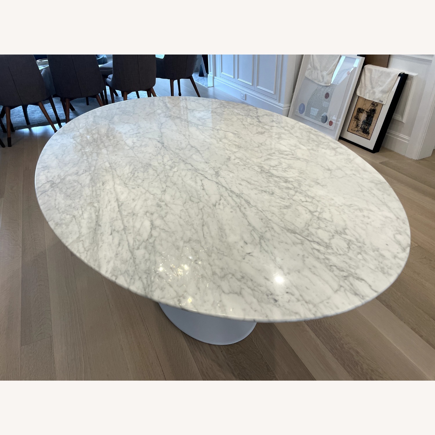 France and Son Carrara Marble Pedestal Tulip Dining Table - image-6
