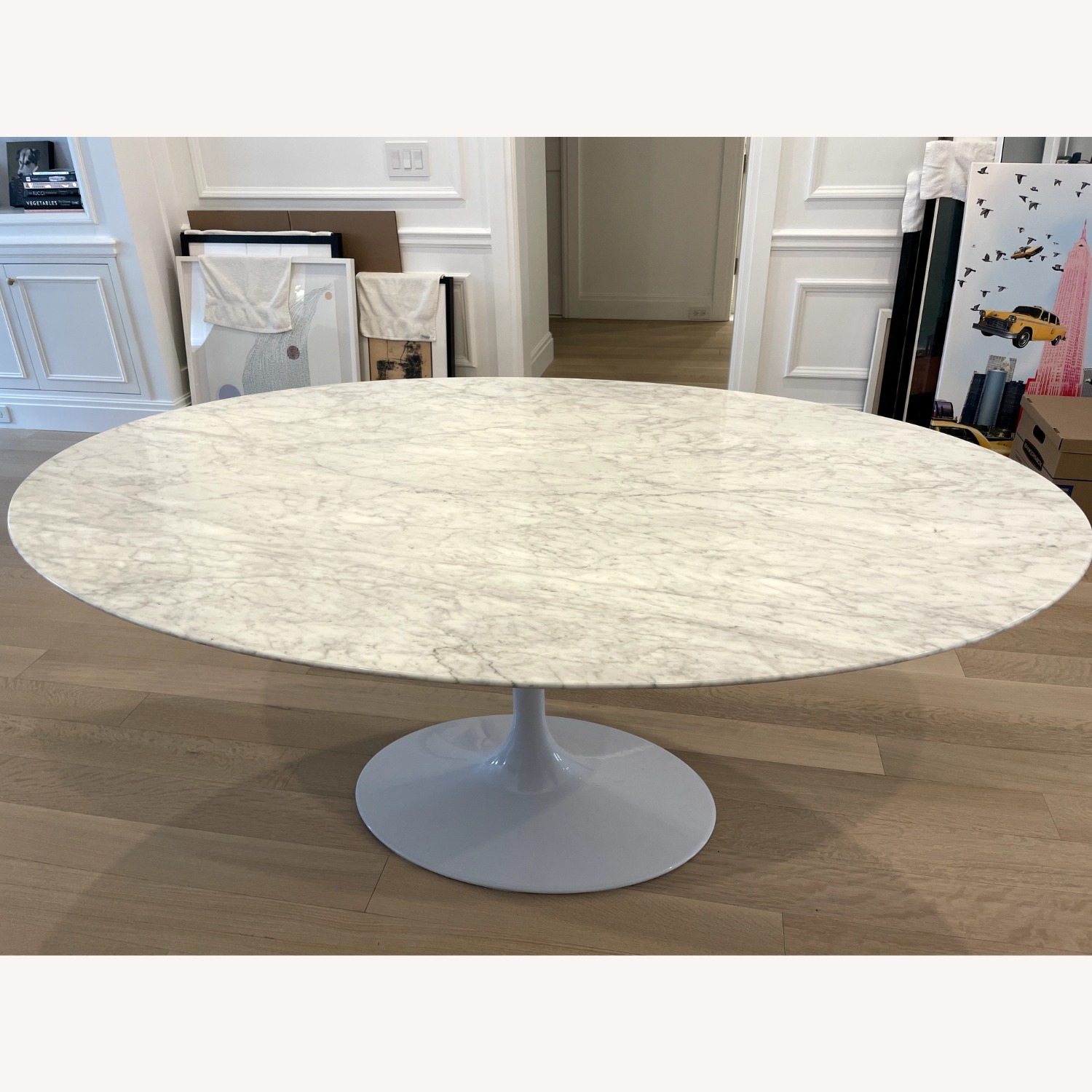 France and Son Carrara Marble Pedestal Tulip Dining Table - image-4