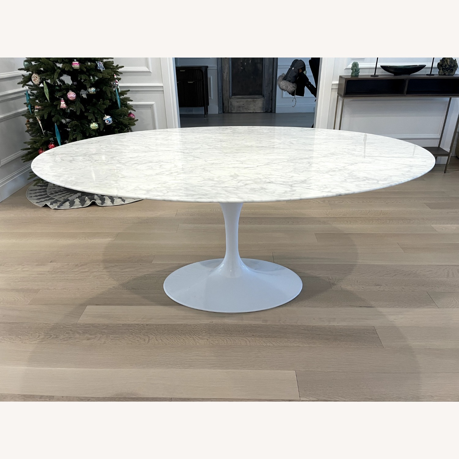 France and Son Carrara Marble Pedestal Tulip Dining Table - image-7