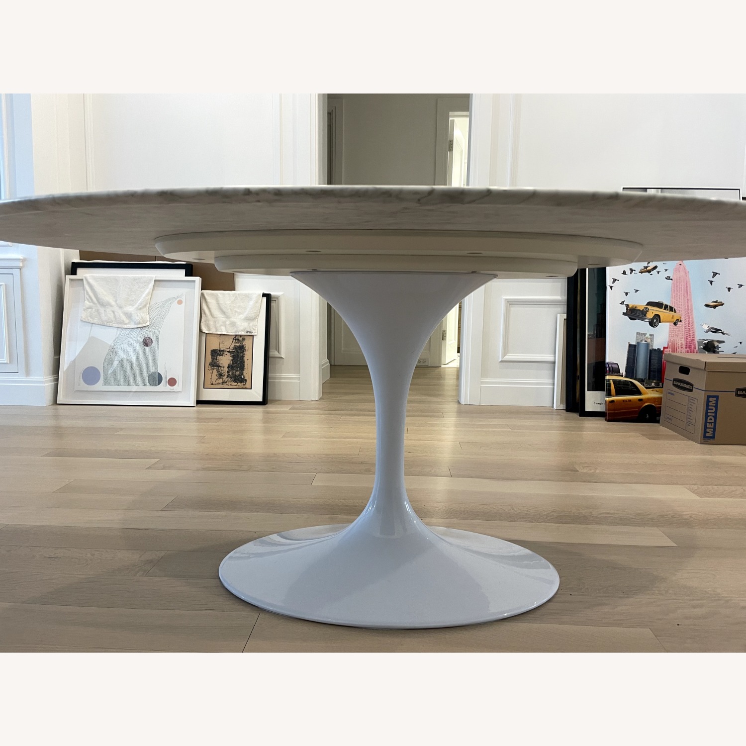 France and Son Carrara Marble Pedestal Tulip Dining Table - image-10