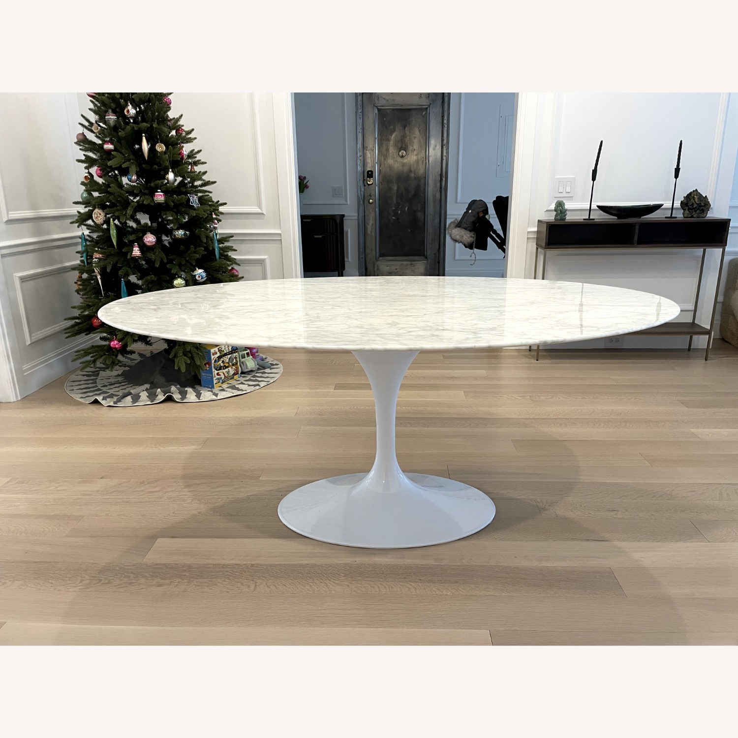France and Son Carrara Marble Pedestal Tulip Dining Table - image-9