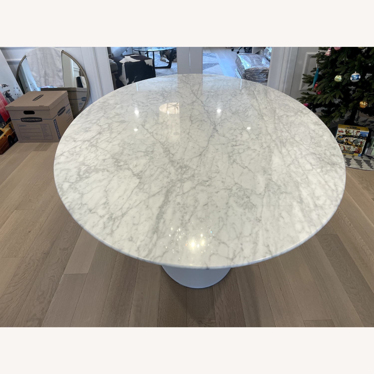 France and Son Carrara Marble Pedestal Tulip Dining Table - image-8
