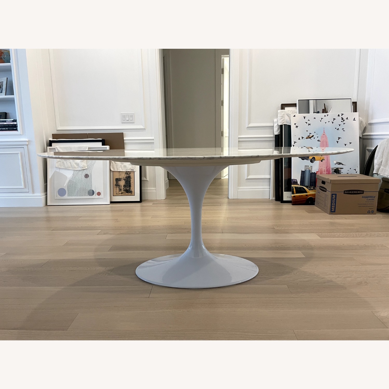 France and Son Carrara Marble Pedestal Tulip Dining Table - image-5