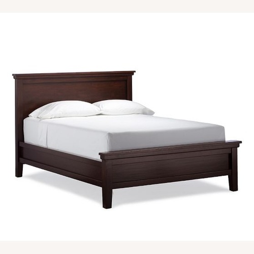 Used Pottery Barn Farmhouse Dark Brown Wood Queen Bed for sale on AptDeco