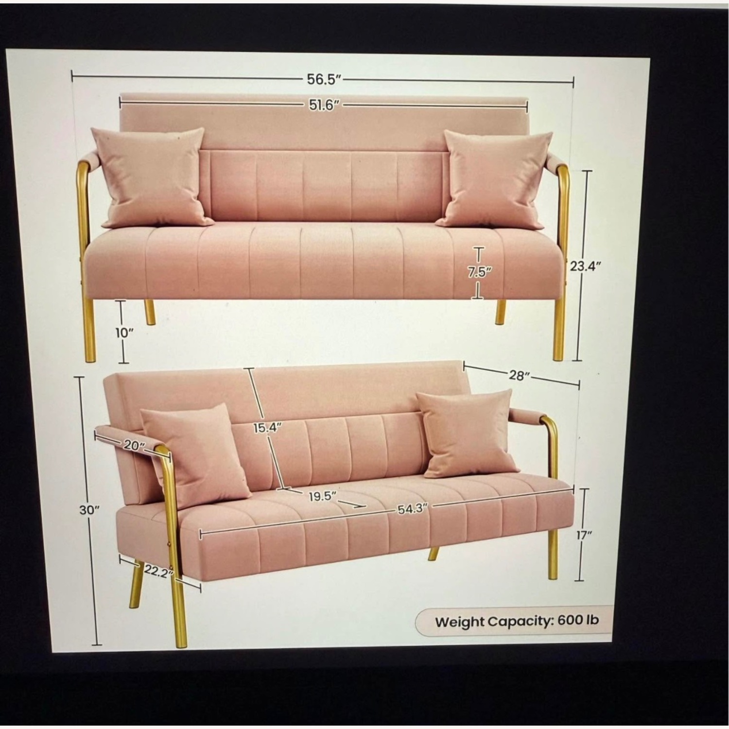 Vintage/Antique Pink Polyurethane Loveseat - image-2