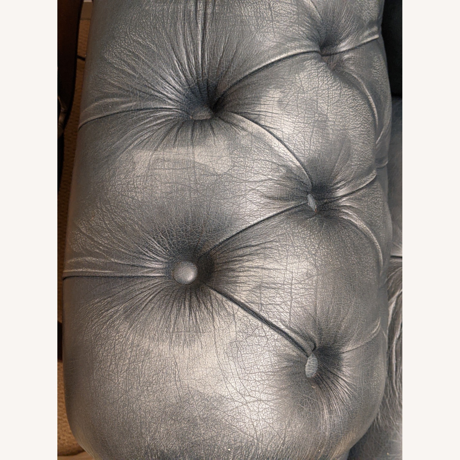 Vintage/Antique Blue Leather 3+ Seater Sofa - image-3