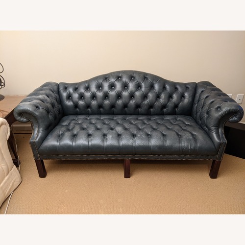Used Vintage/Antique Blue Leather 3+ Seater Sofa for sale on AptDeco