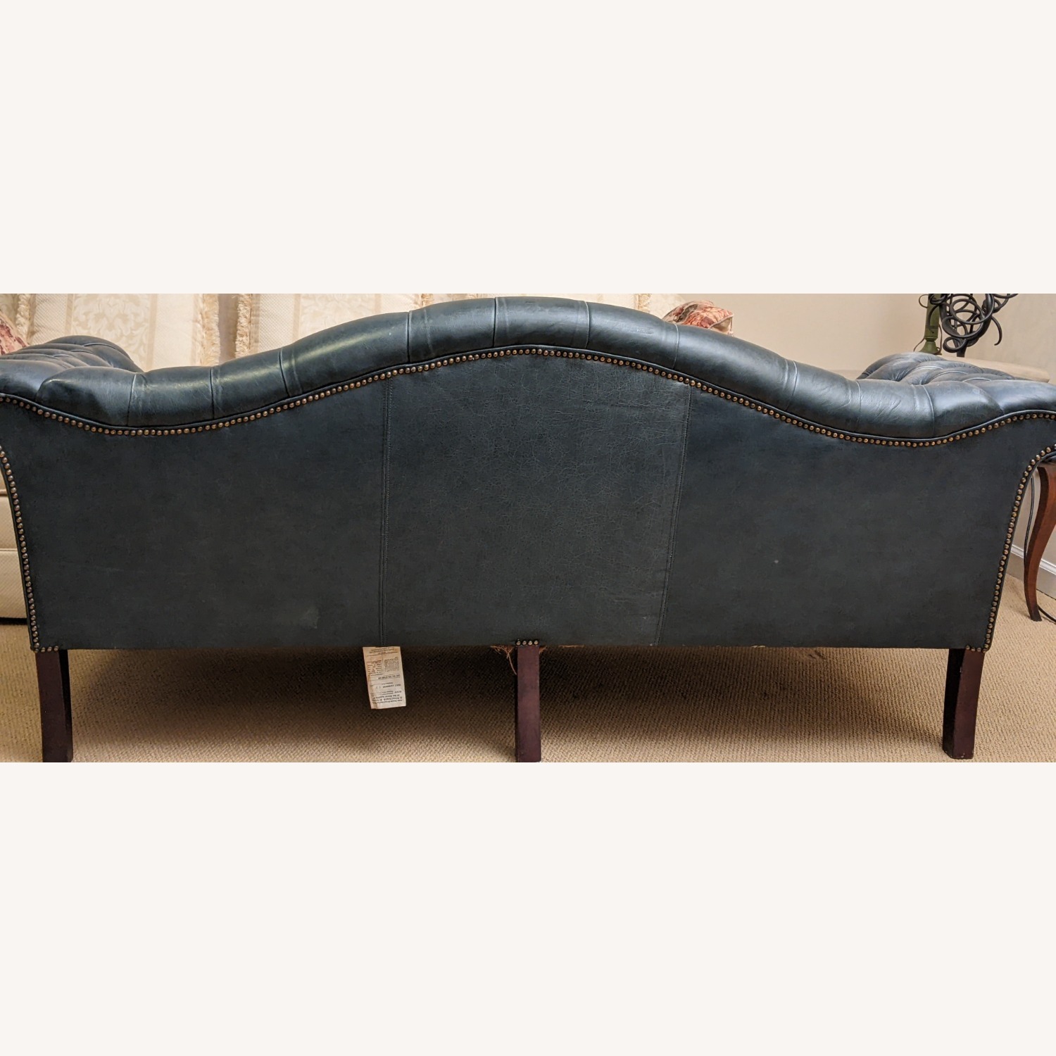 Vintage/Antique Blue Leather 3+ Seater Sofa - image-1