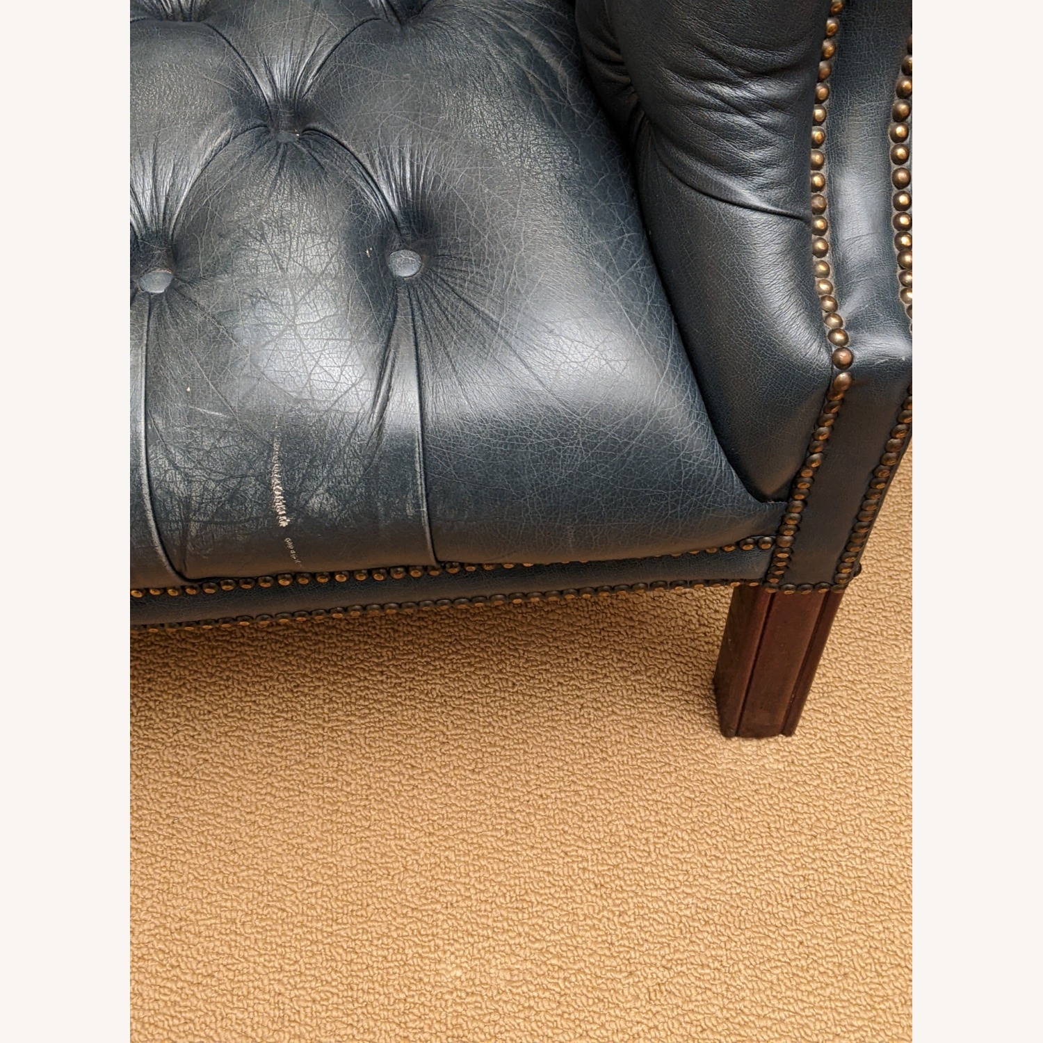 Vintage/Antique Blue Leather 3+ Seater Sofa - image-5