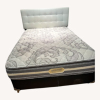 Full Bed Frame and White Faux Leather Headboard