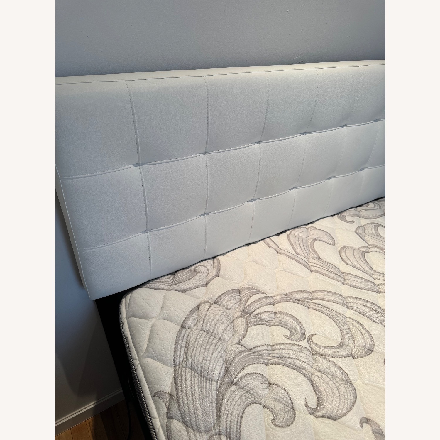 Full Bed Frame and White Faux Leather Headboard - image-4