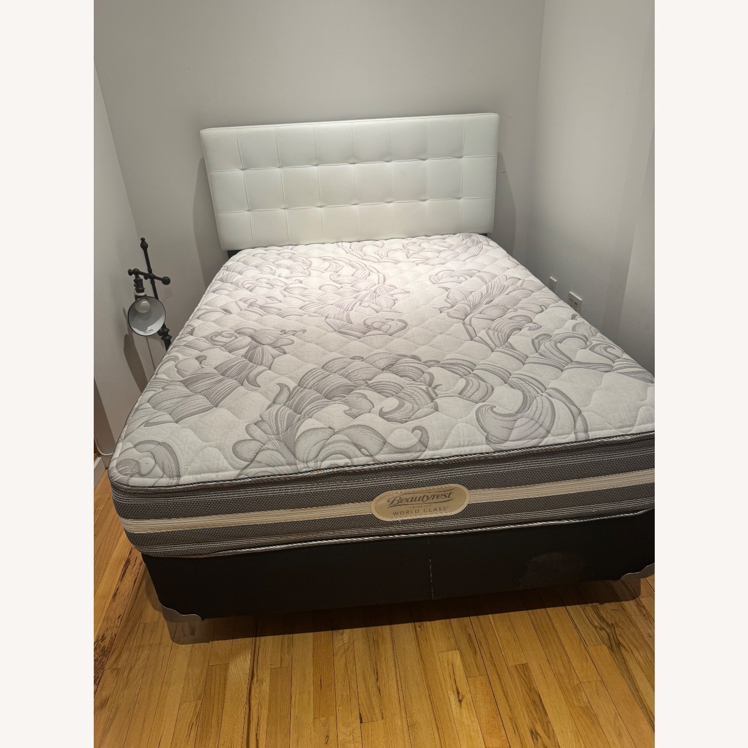 Full Bed Frame and White Faux Leather Headboard - image-1