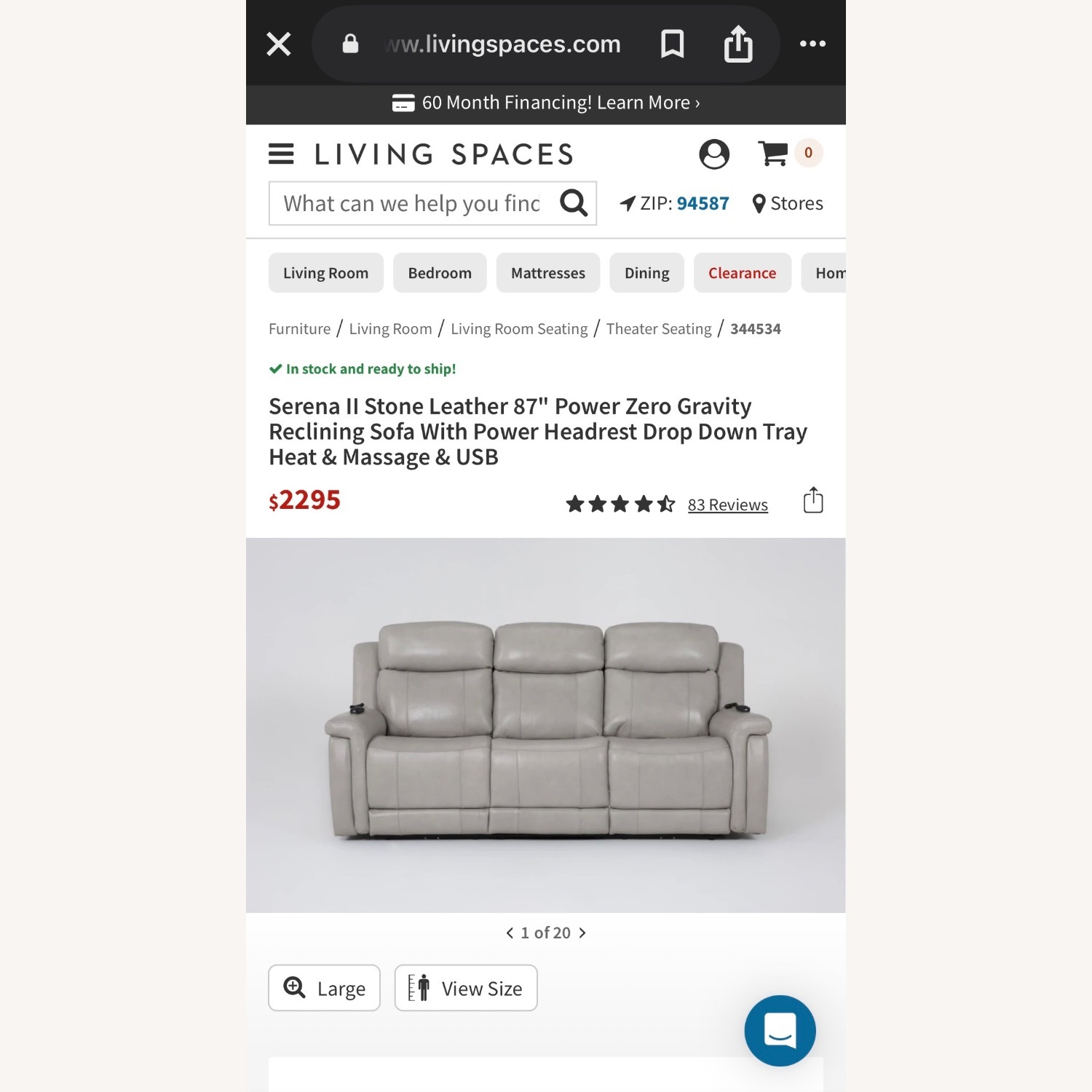 Living Spaces Serena II 3+ Seater Recliner Sofa - image-2