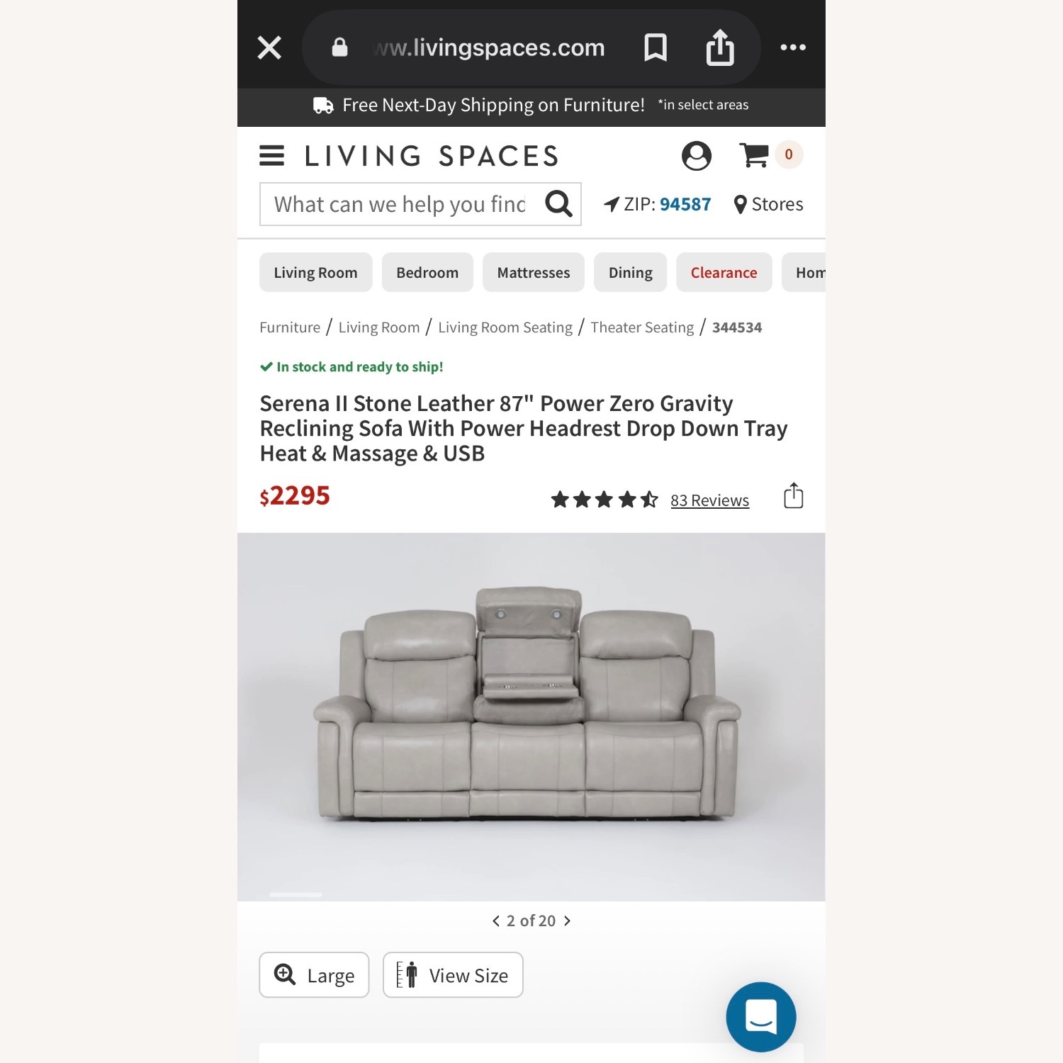 Living Spaces Serena II 3+ Seater Recliner Sofa - image-3