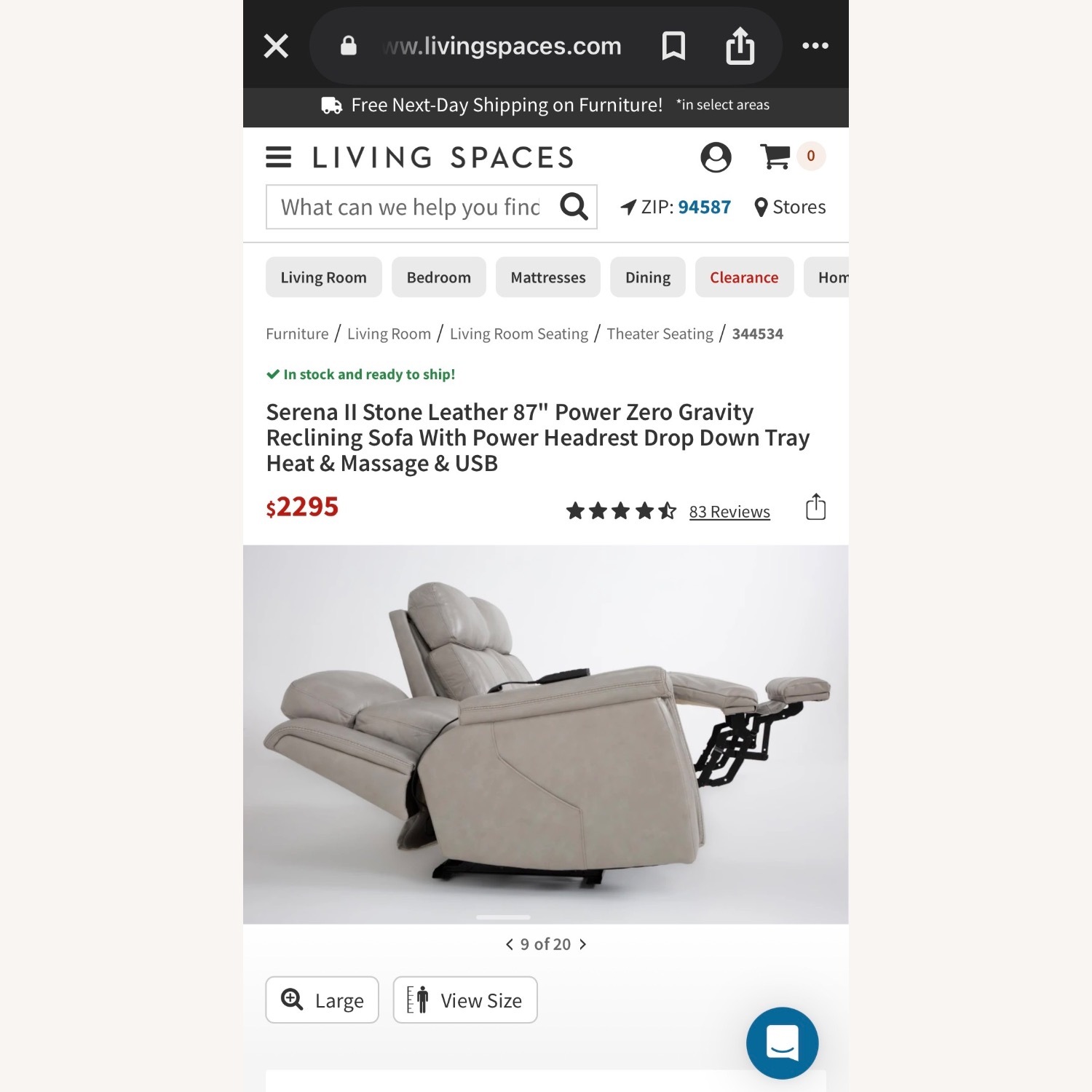 Living Spaces Serena II 3+ Seater Recliner Sofa - image-5