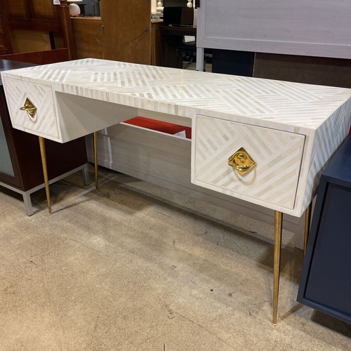 Used Optical Pattern Bone Inlay 2-Drawer Desk for sale on AptDeco