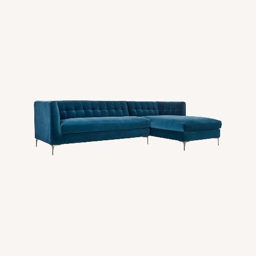 Used CB2 Blue Velvet 2pc Sectional  for sale on AptDeco