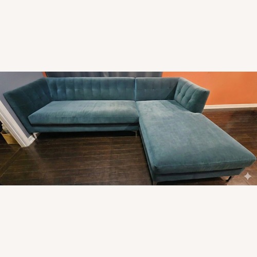 Used CB2 Blue Velvet 2pc Sectional  for sale on AptDeco