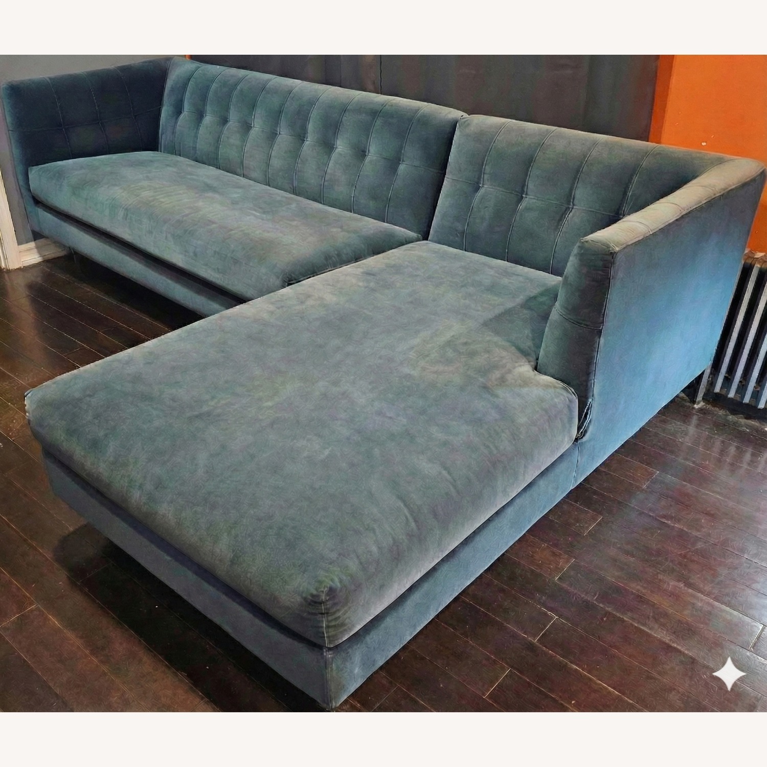 CB2 Blue Velvet 2pc Sectional - image-6