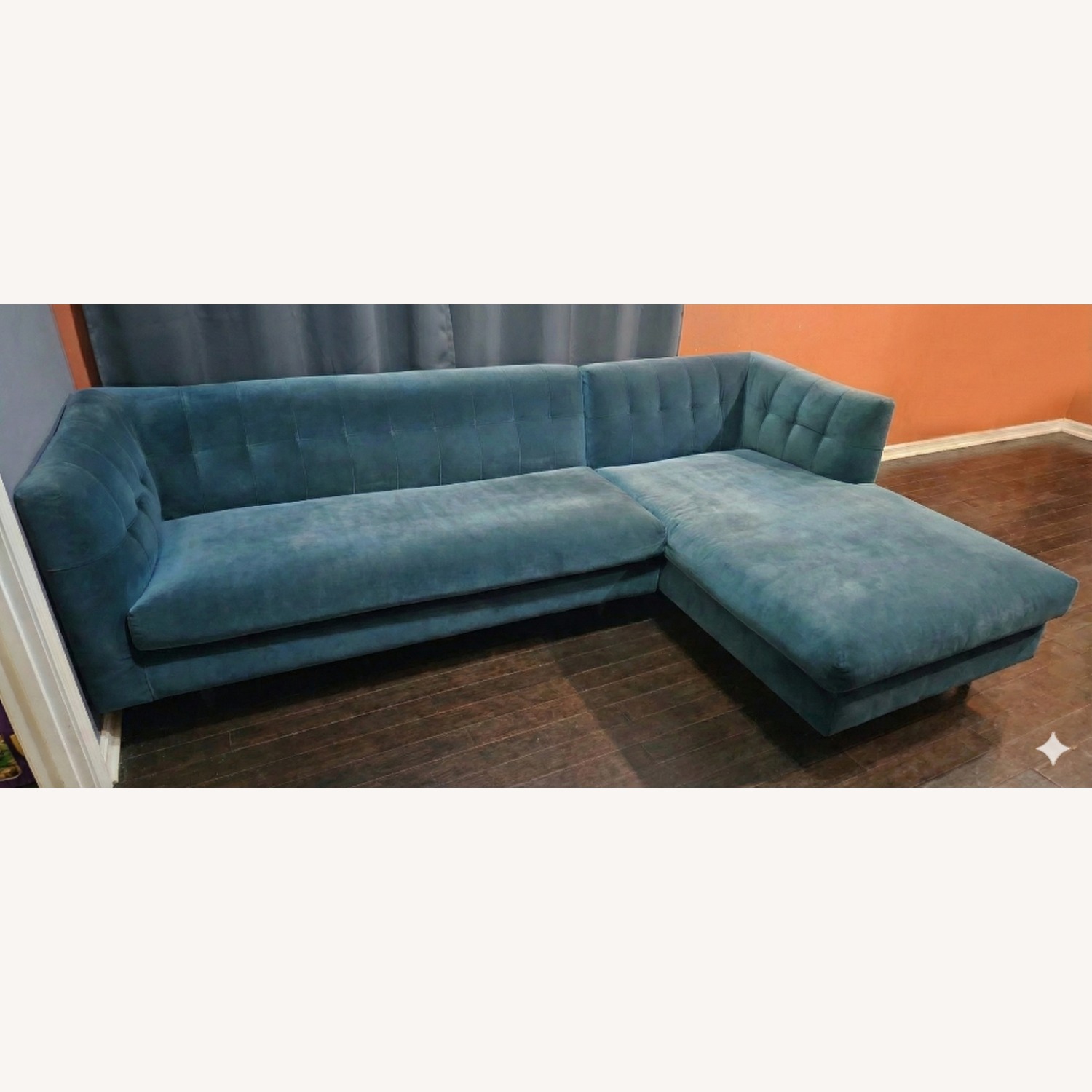 CB2 Blue Velvet 2pc Sectional - image-2