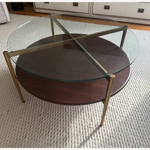 Used West Elm Mid-Century Art Display Round Coffee Table 34" for sale on AptDeco