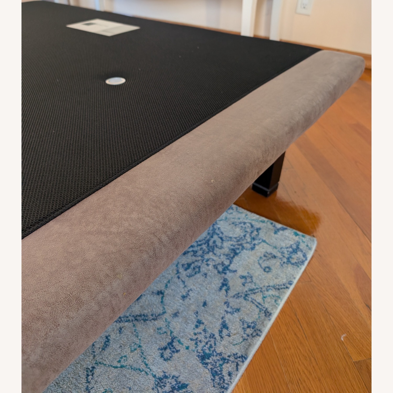 Custom Made Suede Bed Base with Wooden Legs - image-2