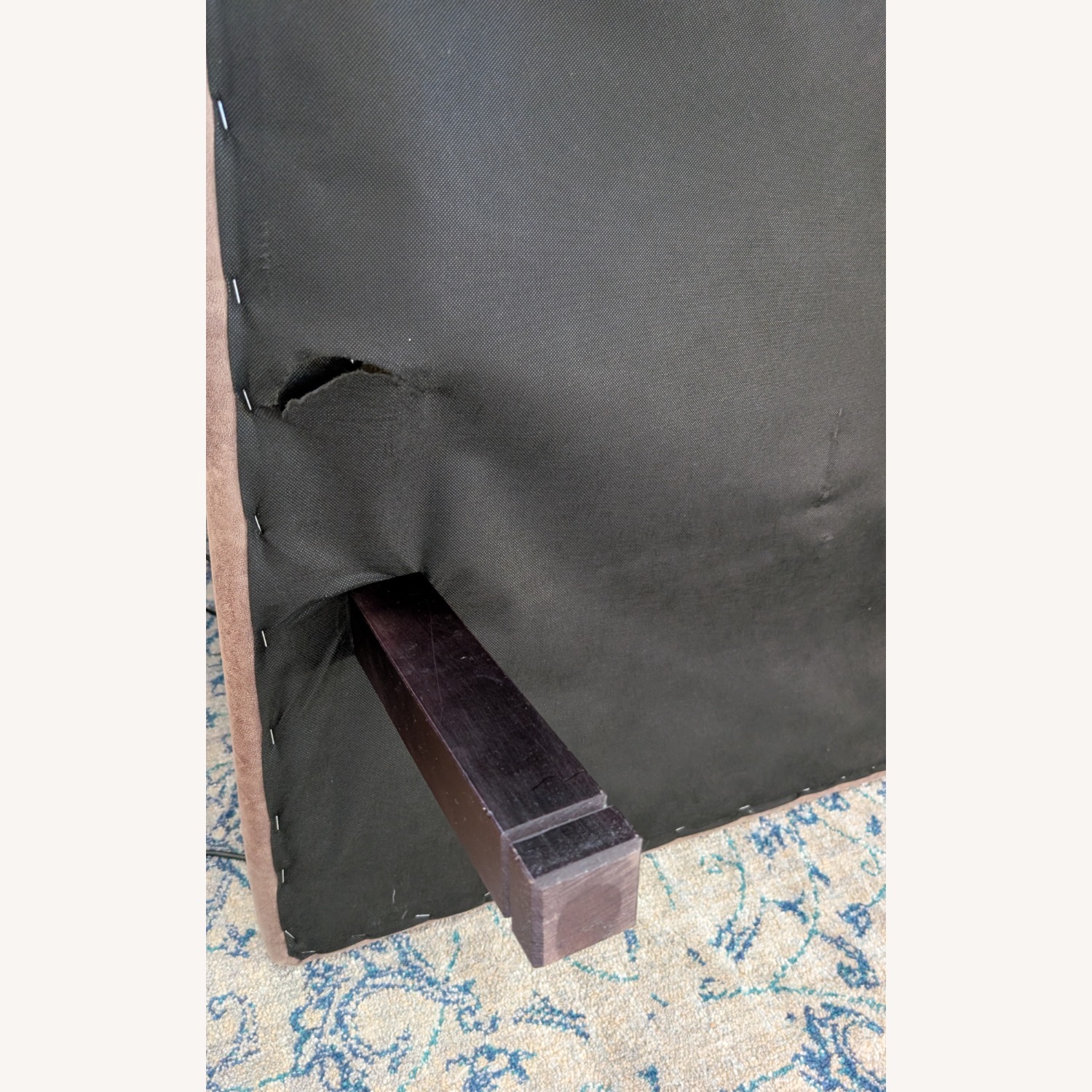 Custom Made Suede Bed Base with Wooden Legs - image-4