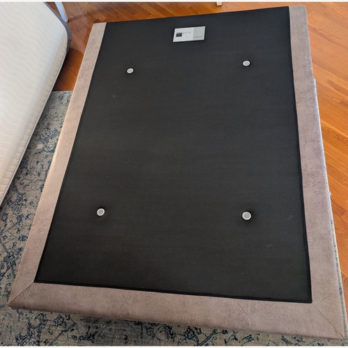 Used Custom Made Suede Bed Base with Wooden Legs for sale on AptDeco